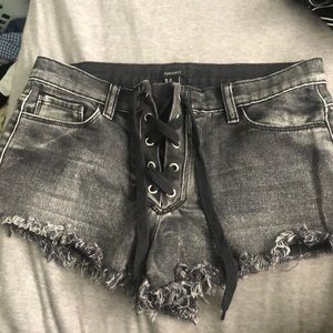 Lace up jean shorts